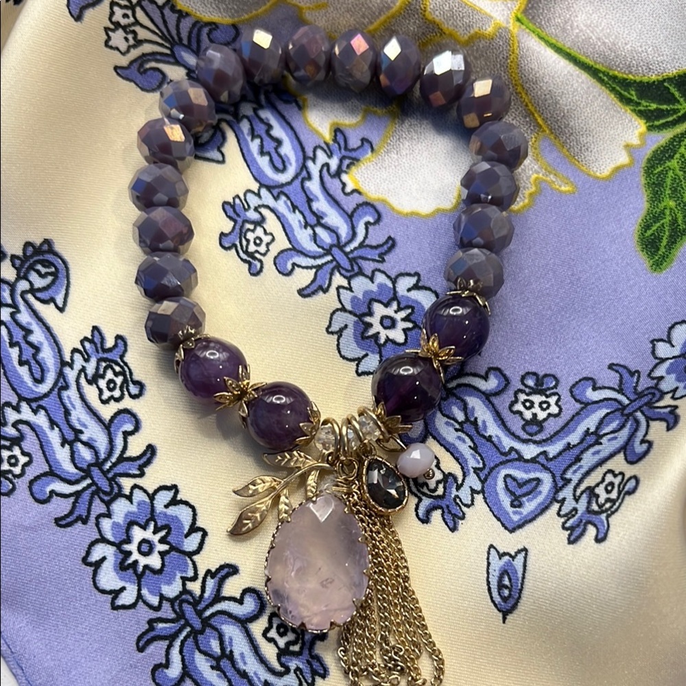 Amethyst faceted rose quartz Charm Bracelet with Gold Accents - Picture 3 of 6
